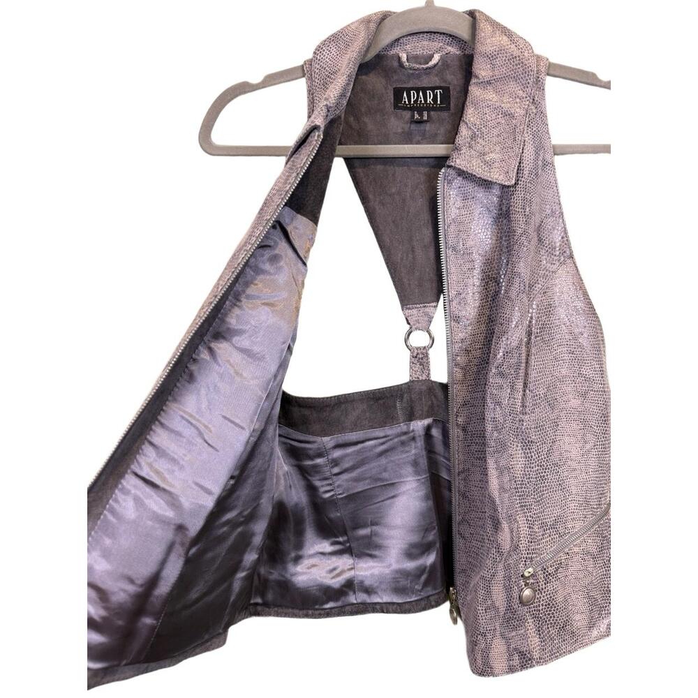 APART Womens Leather Vest‎ Size GB 16 Grey Brown Snakeskin Full Zip - Picture 3 of 7